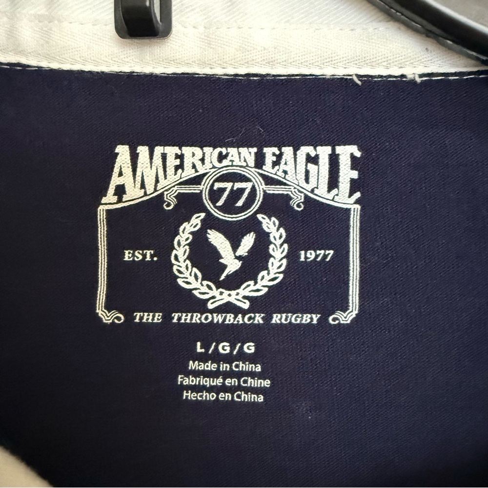 American Eagle Throwback Rugby Sweater Size L Cropped Preppy Cotton Academia - Picture 4 of 6